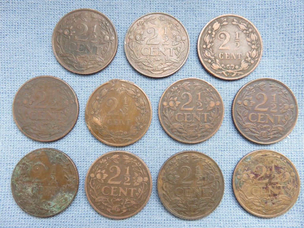 Collectie 2½ centen in koper - 19e eeuw - 1e helft 20e eeuw, Ophalen of Verzenden, Koningin Wilhelmina, Overige waardes, Setje