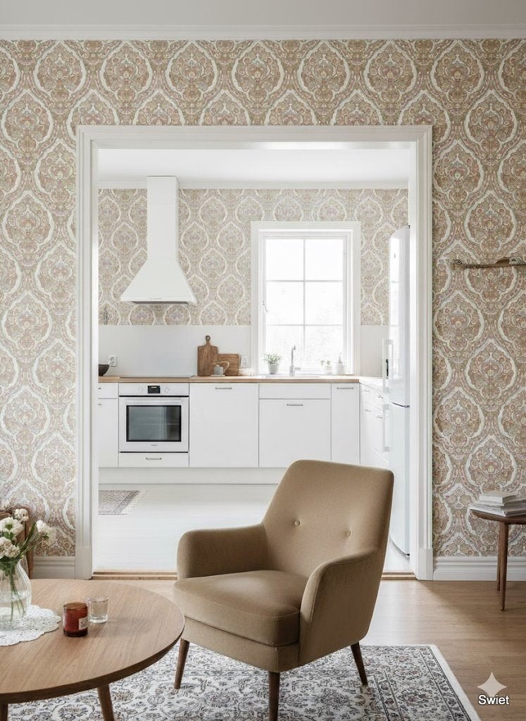 14077 roze barok behang vintage muurdecoratie Swiet, Ophalen of Verzenden, Roze