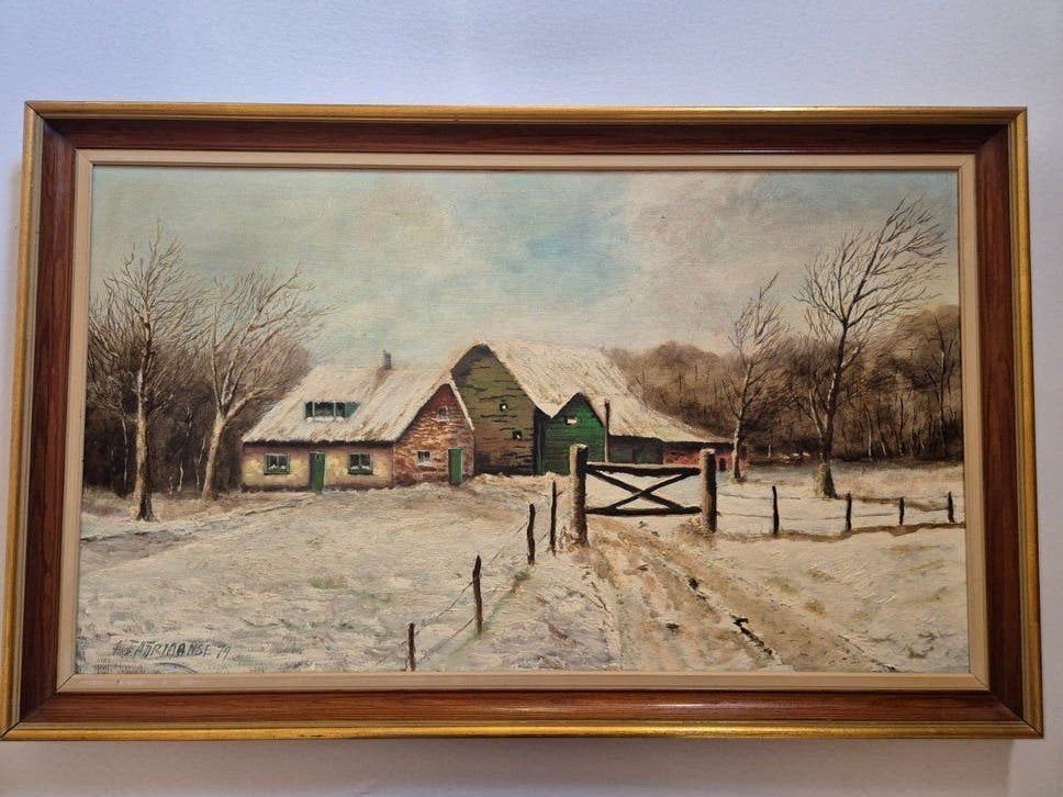 Schilderij Winterlandschap met boerderij, Antiek en Kunst, Ophalen