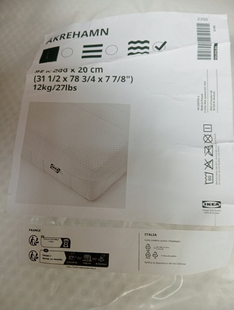 IKEA AKREHAMN Matras 80x200 cm, Ophalen, Eenpersoons, Zo goed als nieuw, 80 cm