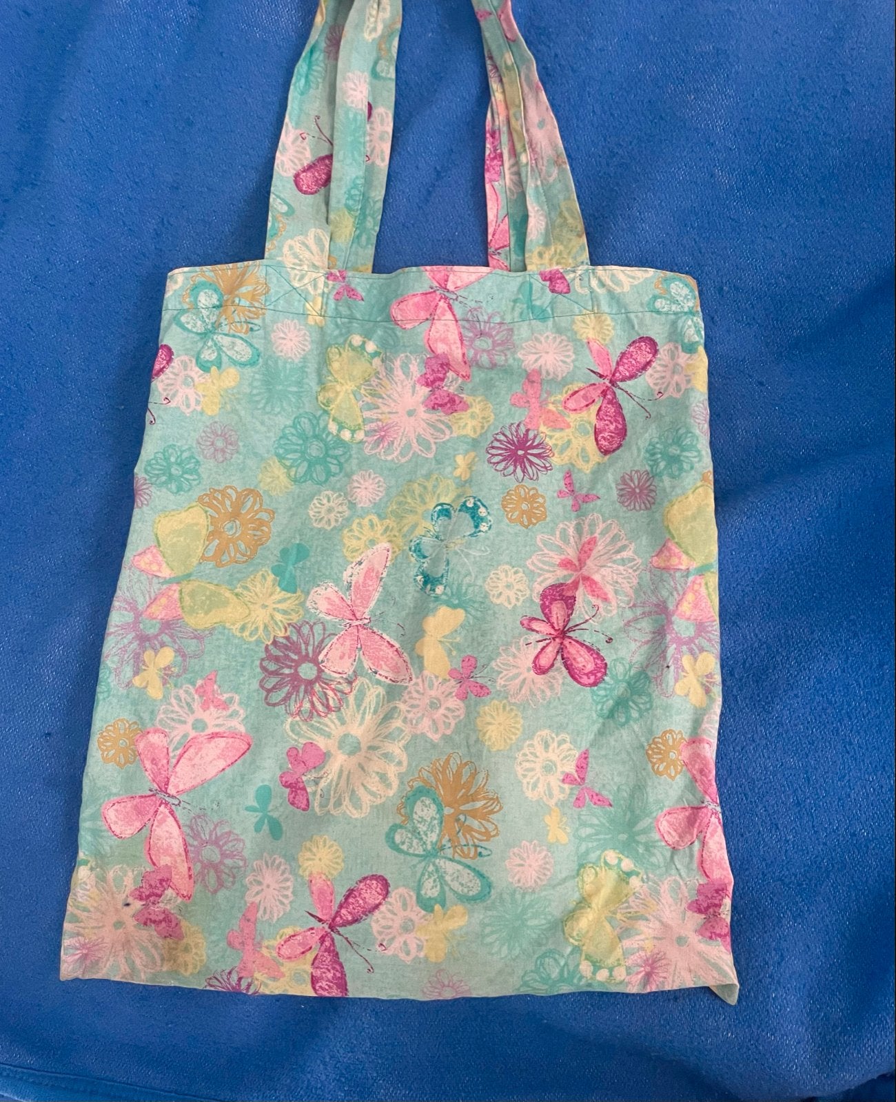 Leuke stoffen tas met vlinders en bloemen, Ophalen of Verzenden, Zo goed als nieuw, Blauw, Shopper