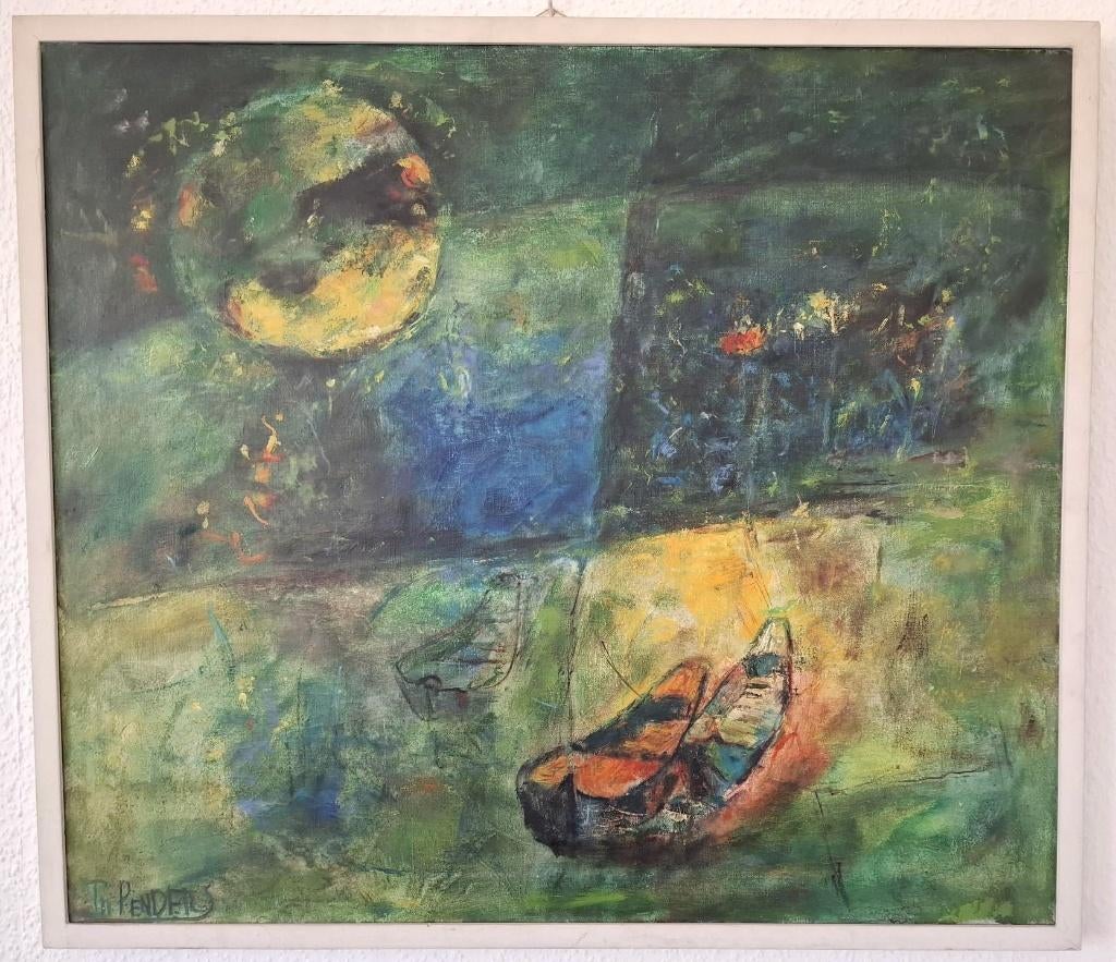 Schilderij Theo Penders. Boten. zie omschrijving, Ophalen