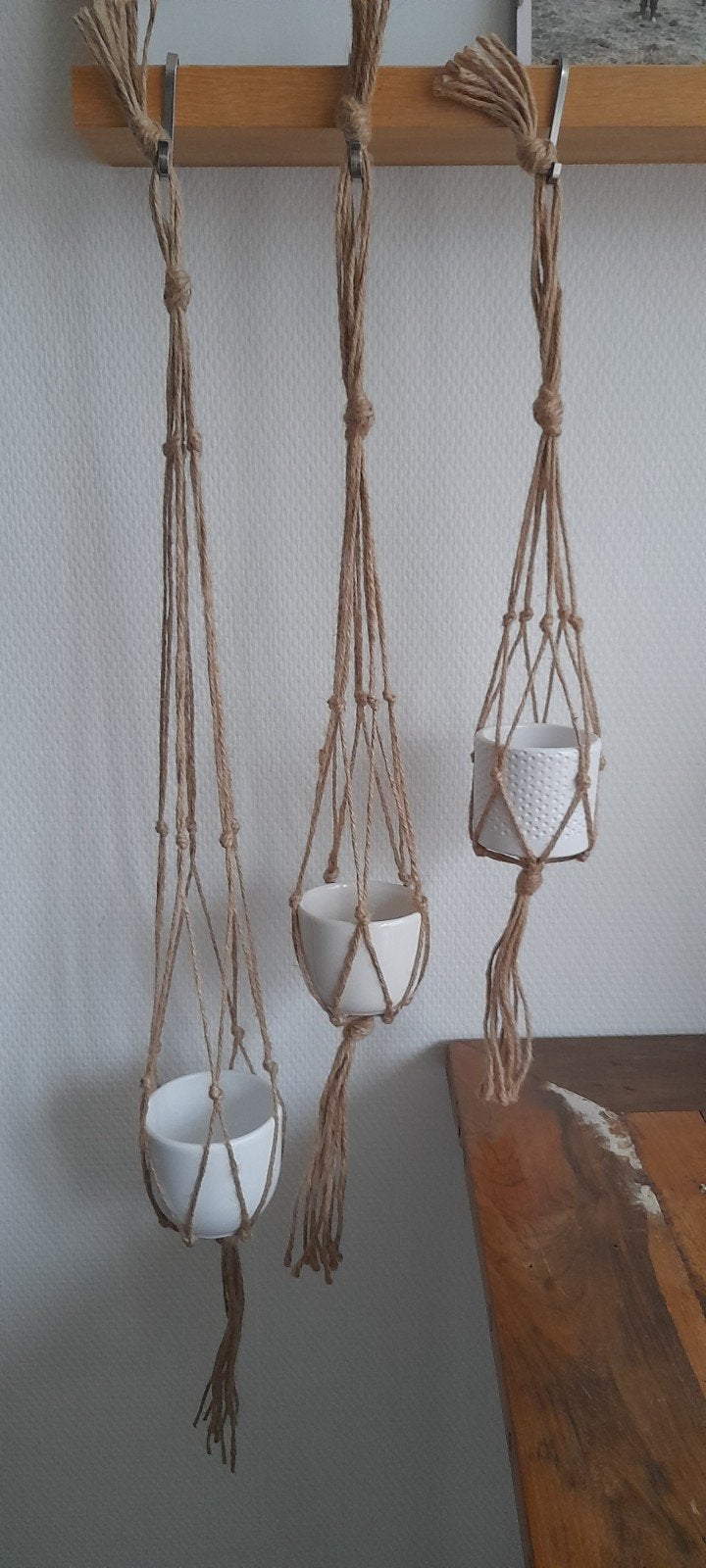 3 Plantenhangers van jute touw incl nieuwe bloempotjes, Ophalen of Verzenden, Halfschaduw, Minder dan 100 cm