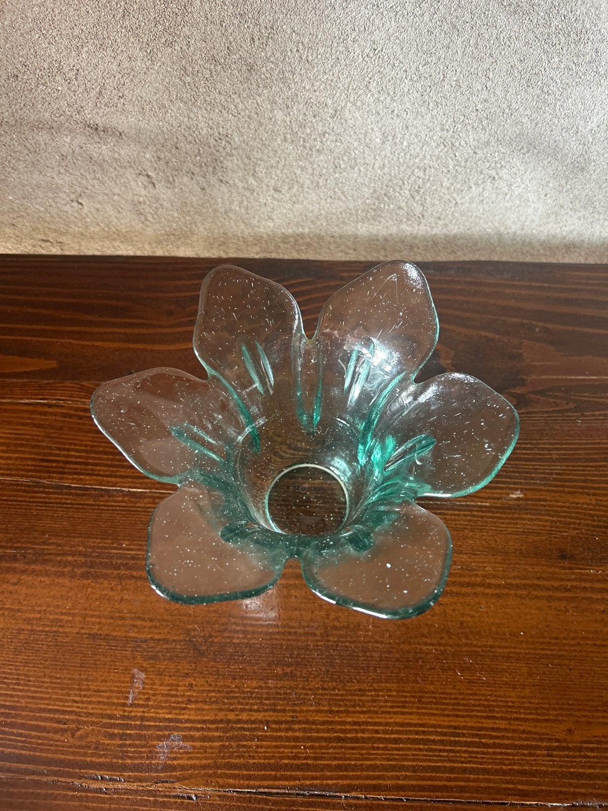 Vintage Tulpenvaas / Waxinelichthouder Aqua Glas, Ophalen of Verzenden