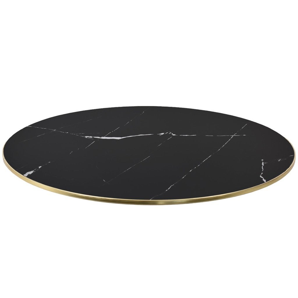 Tafelblad zwart marmerlook met gouden sierring rond 70 cm, Ophalen of Verzenden, Nieuw