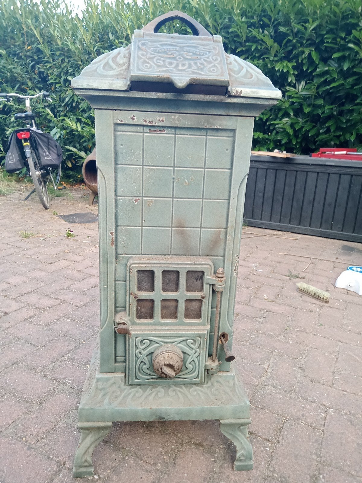 Godin tegelkachel groen, Huis en Inrichting, Ophalen, Gebruikt, Vrijstaande haard, Houthaard