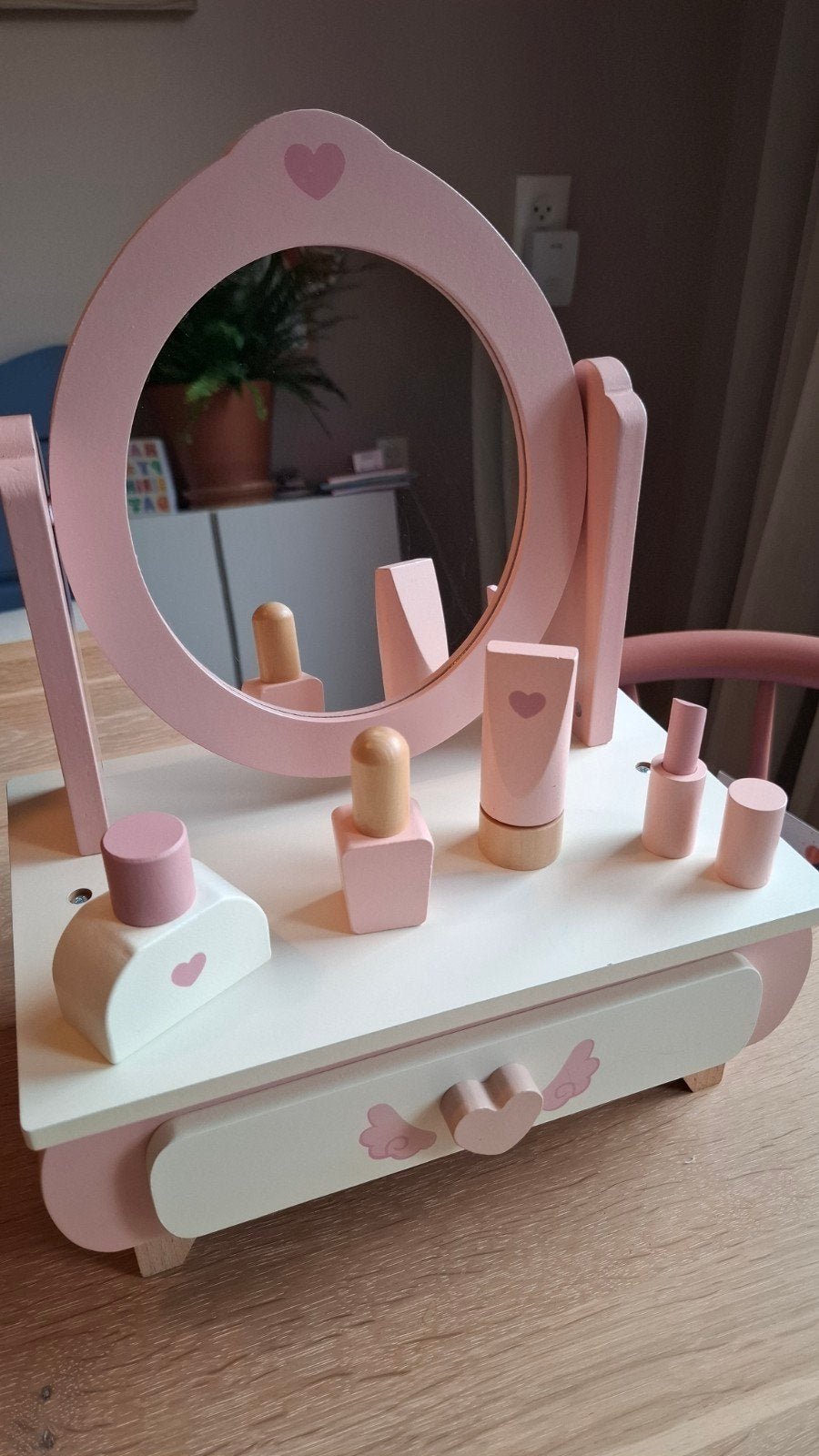 Houten kaptafel met spiegel en make-up accessoires, Ophalen, Gebruikt, Meisje
