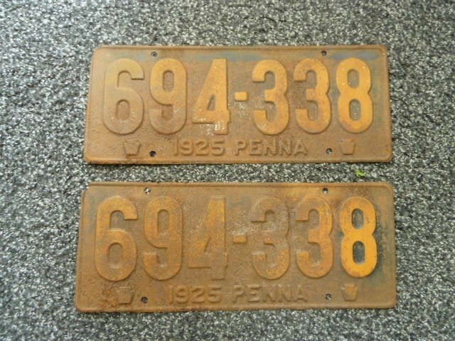 Paar USA License plate / kentekenplaten Pennsylvania 1925 US, Verzenden, Gebruikt, Auto's