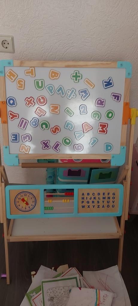 Houten leerbord met magnetische letters en cijfers, Ophalen of Verzenden, Gebruikt, Taal en Lezen