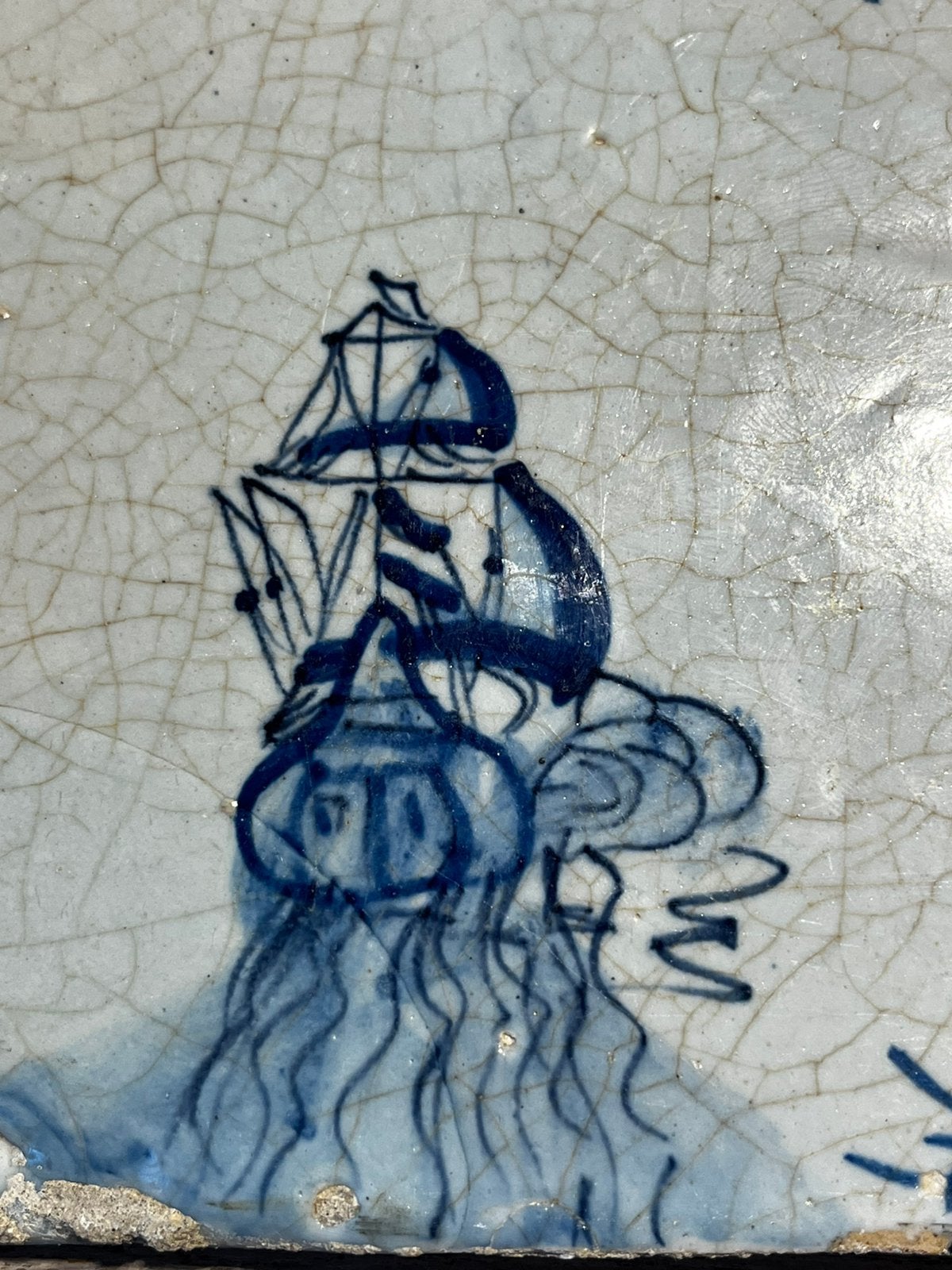 Antieke tegel schip, Ophalen of Verzenden