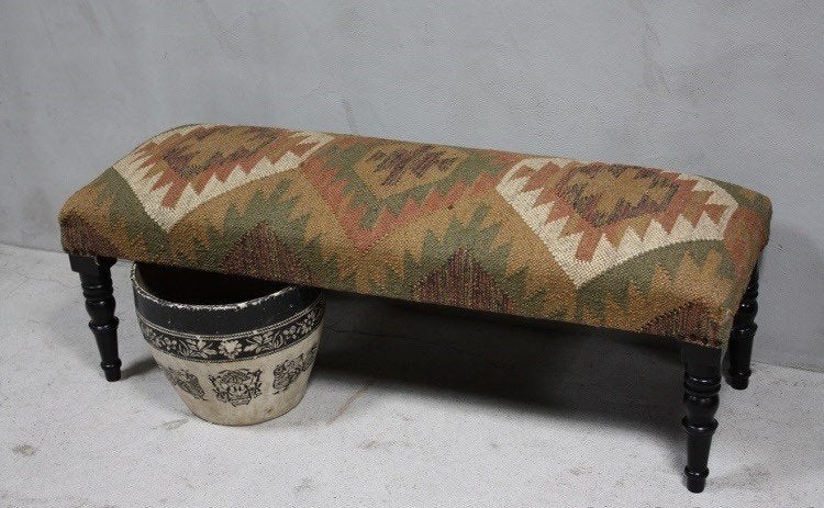Vintage Style Bankje Oosterse Kelim Sofa Landelijke Hocker, Minder dan 75 cm, Ophalen of Verzenden, Minder dan 150 cm, Hout