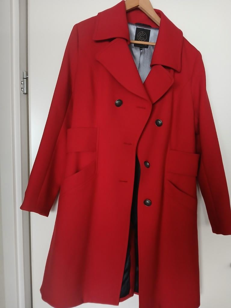 Jas Creenstone - Rode Wollen Winterjas mt 42, Kleding | Dames, Jassen | Winter, Zo goed als nieuw, Maat 38/40 (M), Rood, Ophalen