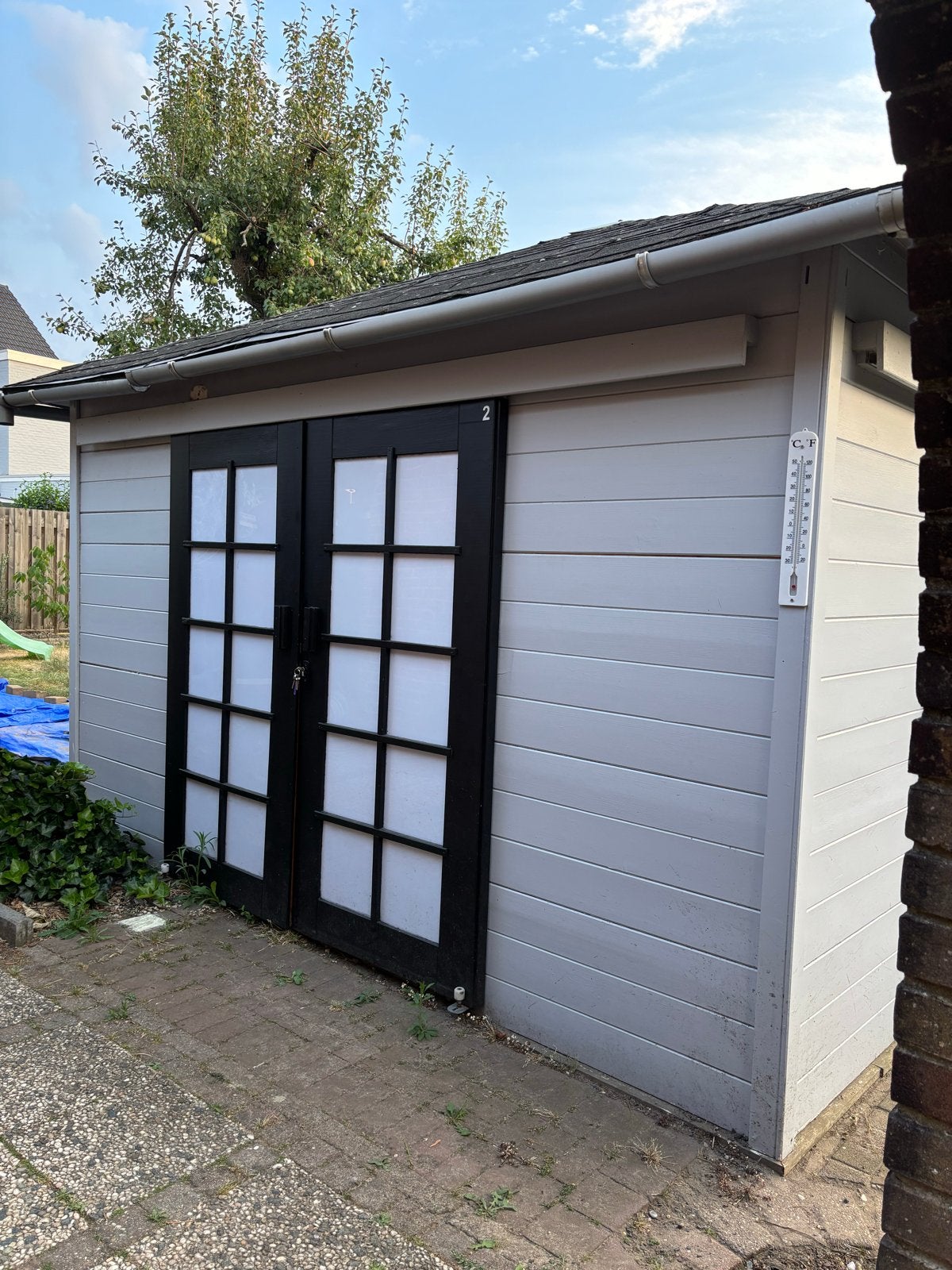 Houten Tuinhuis/Schuur met Dubbele Deuren(zelf afbreken!), Tuin en Terras, Tuinhuizen, Ophalen, 3 ramen of meer, 250 tot 500 cm