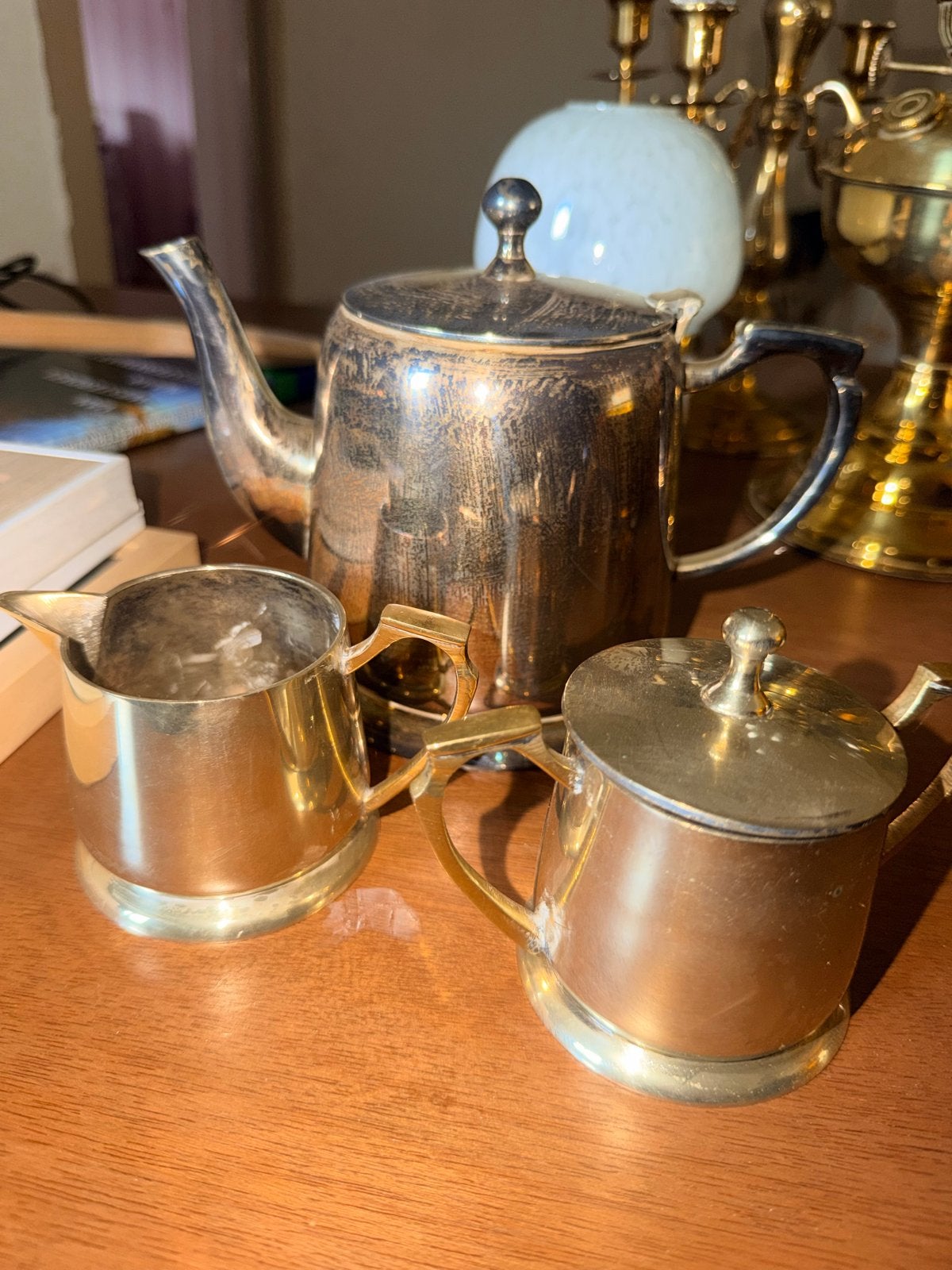 Verzilverde theeset - moet nog gepoetst, Ophalen of Verzenden, Zilver
