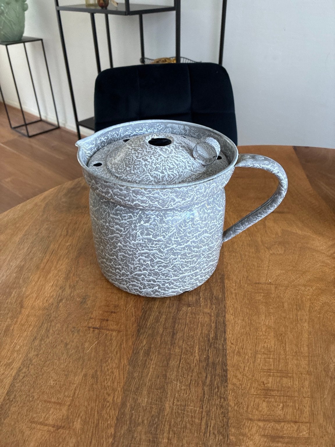 Vintage geëmailleerde vetpot / vetspaarder met deksel, Ophalen of Verzenden