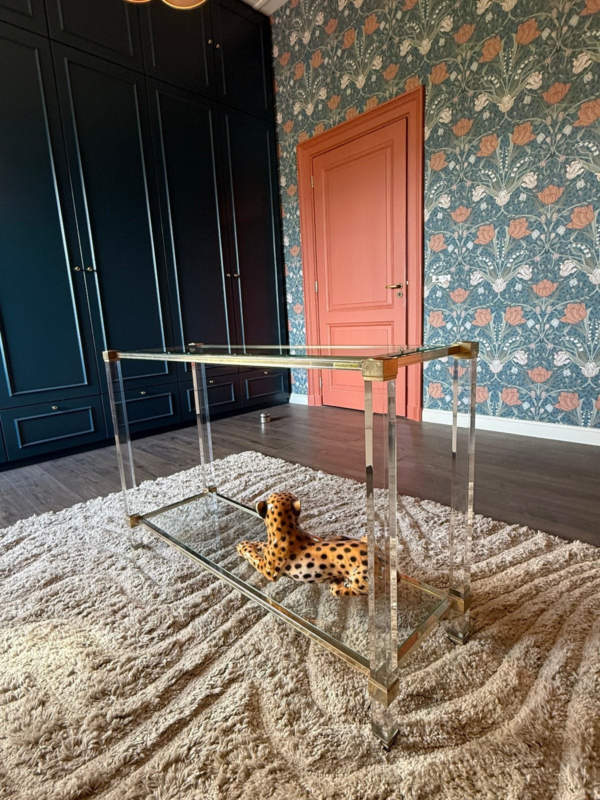 Vintage sidetable Pierre Vandel messing/glas, Ophalen