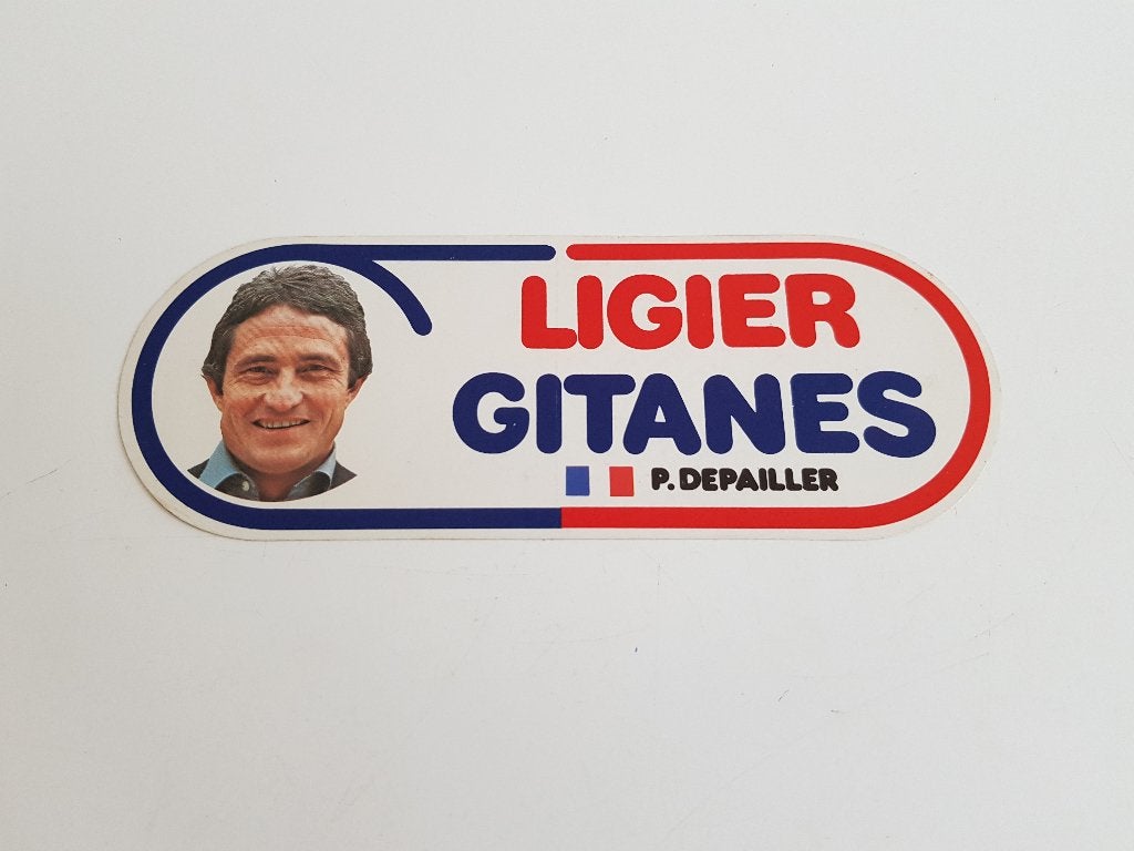 Vintage F1 Sticker Ligier Gitanes - Patrick Depailler (1979), Ophalen of Verzenden, Zo goed als nieuw, Formule 1
