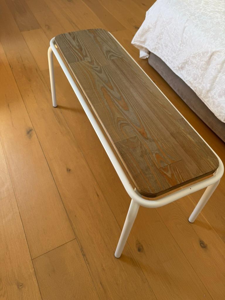 Witte houten bankje (white wooden bench) 94x30cm, Ophalen, Minder dan 75 cm, Driepersoons, Zo goed als nieuw