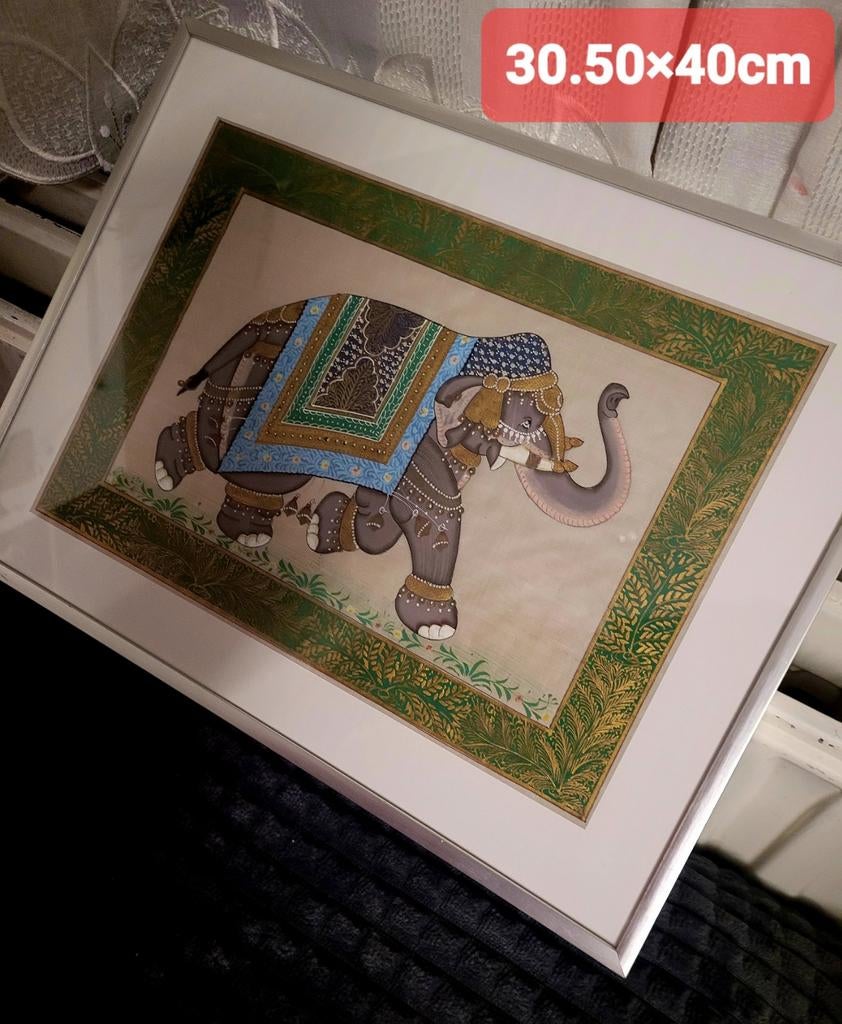 Ingelijste Indiase olifant tekening, Antiek en Kunst, Ophalen of Verzenden