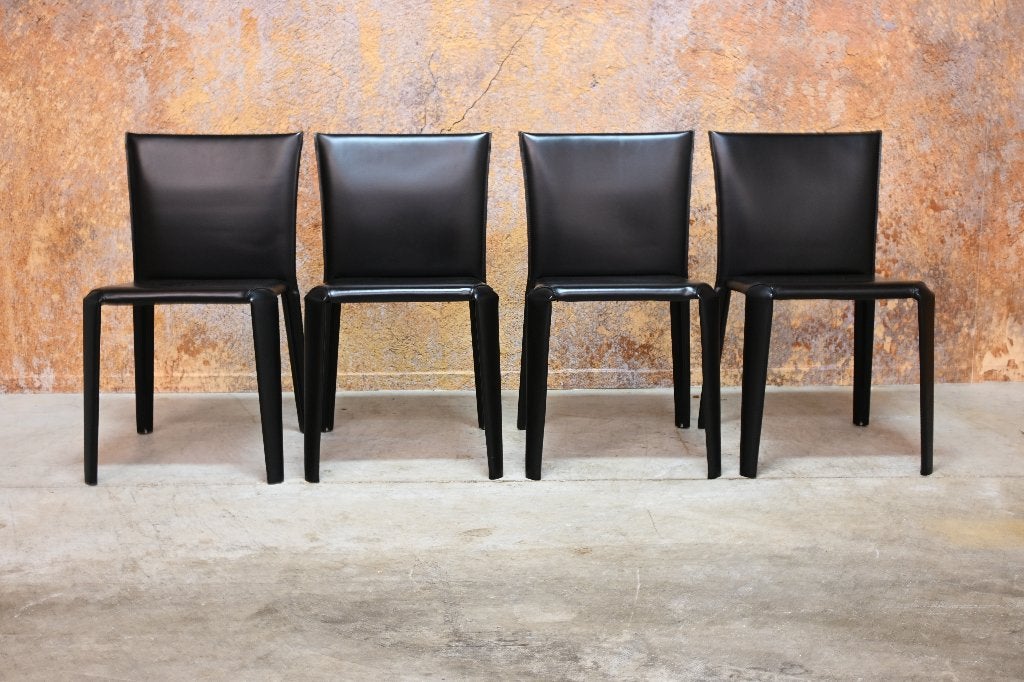 ZGANieuw! 4 zwarte leren Bontempi Clark design stoelen, Bontempi, Zwart, Ophalen of Verzenden, Zo goed als nieuw