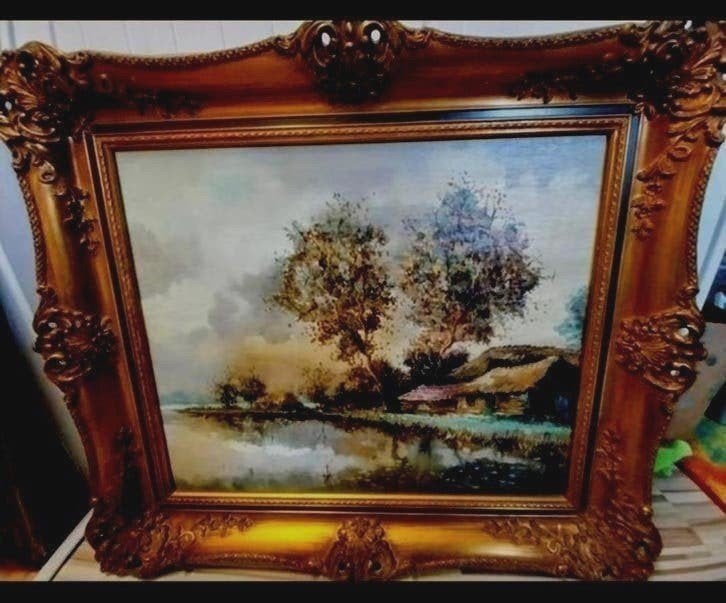 B.H. Slotman Olieverf op Doek - Landschap met Boerderij, Antiek en Kunst, Ophalen