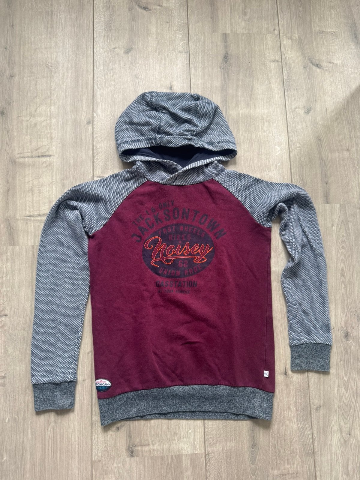 We trui met capuchon bordeaux rood grijs maat 158/164, Ophalen of Verzenden, Gebruikt, Jongen, Trui of Vest