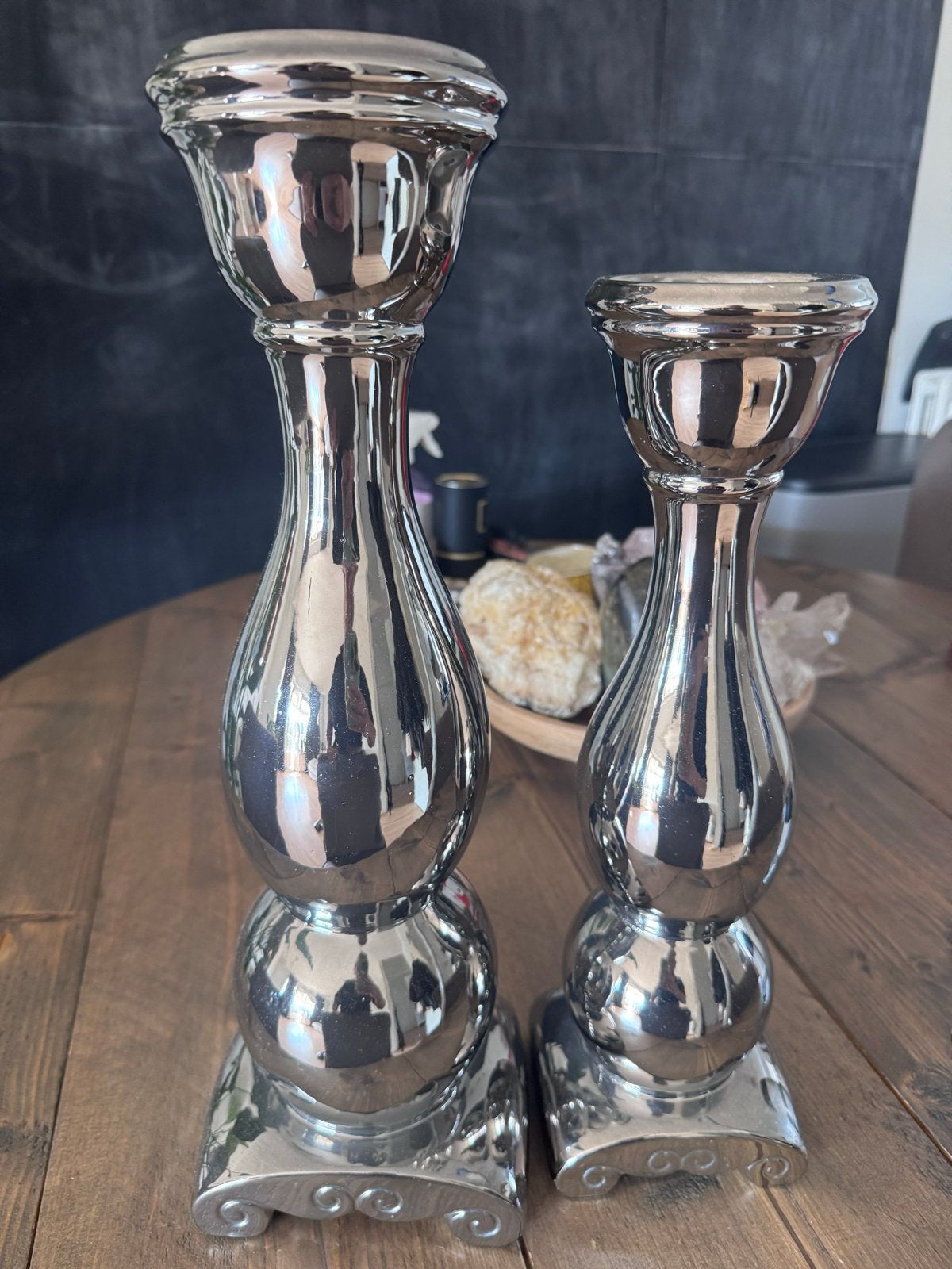 Set van 2 klassieke kandelaren in chroom zilver, Ophalen, Zilver