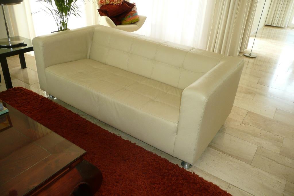2 Cremekleurige leren banken (zithoek) l'Ancora, Ophalen, Strak tijdloos, 150 tot 200 cm, Tweepersoons