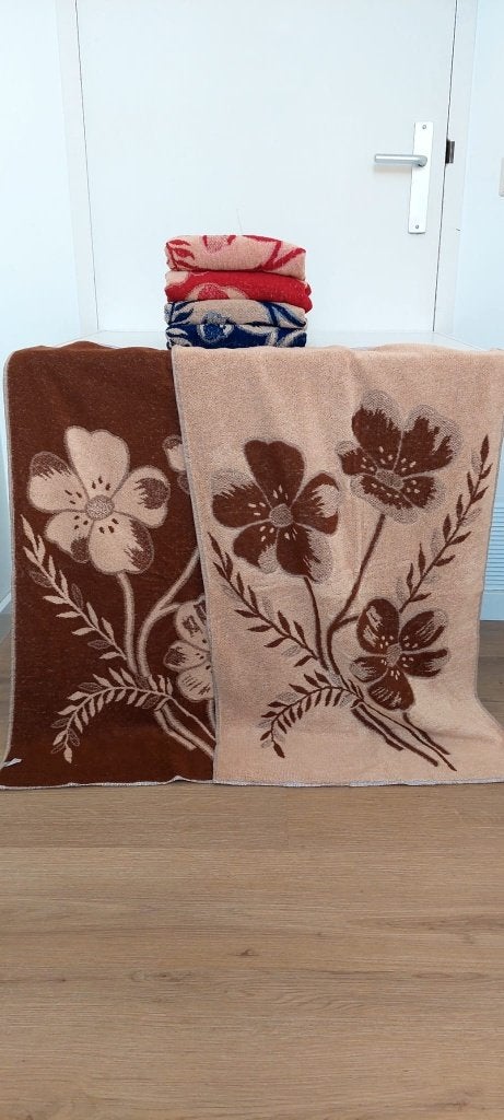 6 Vintage Handdoeken Jaren 70 uniek Flower Power, Huis en Inrichting, Eu, Bruin, Eu, Overige merken