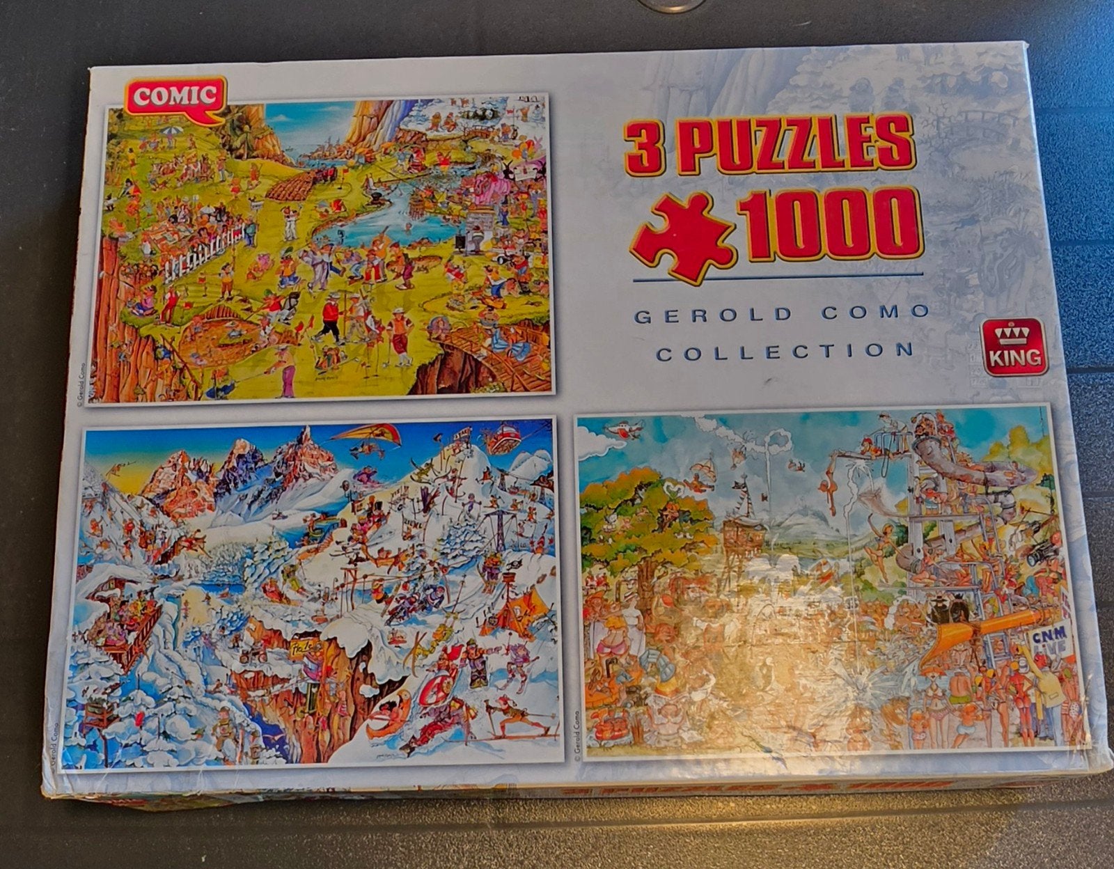 King 3-in-1 Comic Puzzelbox-Gerold Como Collection (3x1000st, Ophalen of Verzenden, Meer dan 1500 stukjes, Gebruikt, Legpuzzel