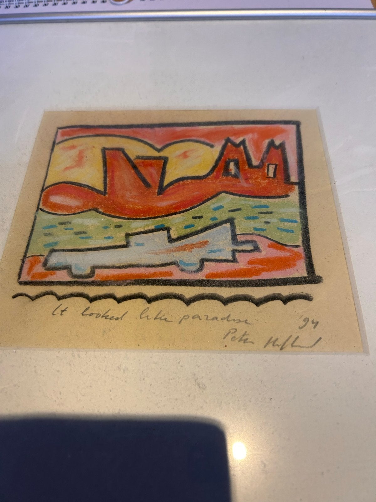 Abstracte tekening 'It looked like paradise' - Peter Hofland, Abstract, Papier/karton, Gesigneerd, Ophalen of Verzenden