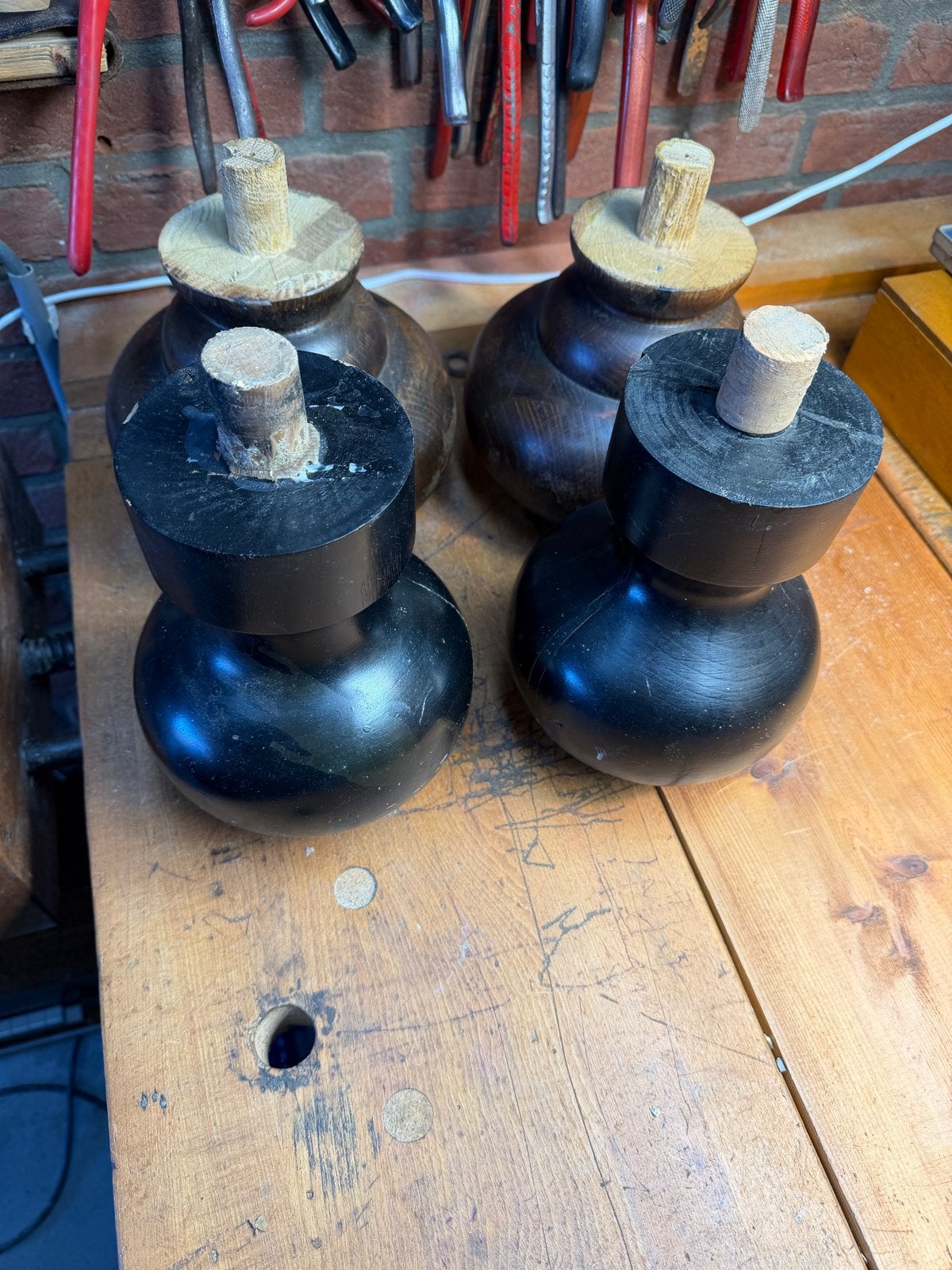 Antieke Houten Bolpoten - 4 stuks (2 paar), Ophalen of Verzenden