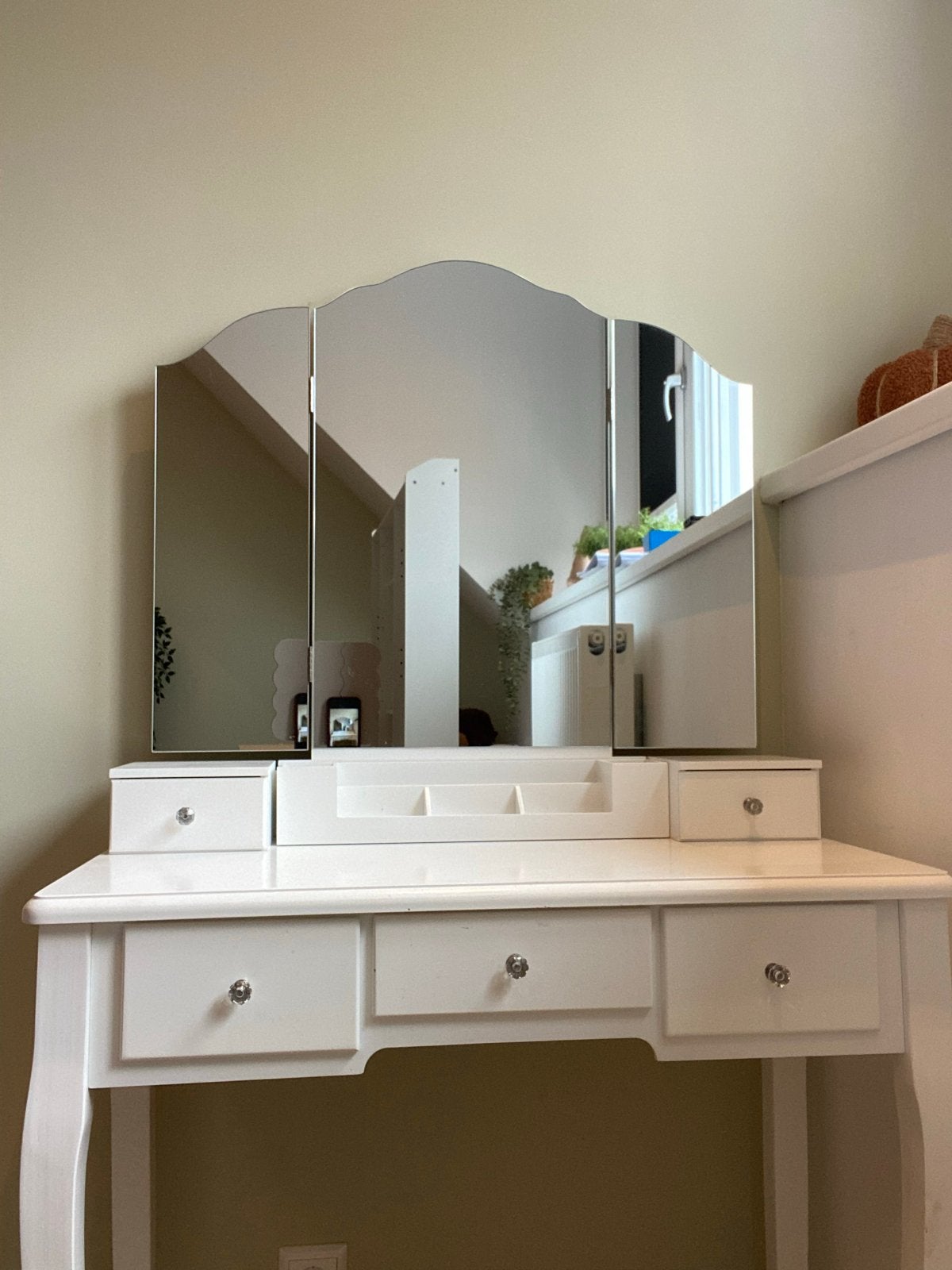 Witte kaptafel met spiegel en lades, Ophalen, Gebruikt, 50 tot 100 cm, 100 tot 150 cm