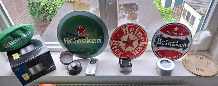 Heineken bier verzameling emaille Klokken Set van 3, Verzamelen, Biermerken, Ophalen of Verzenden, Nieuw, Reclamebord, Plaat of Schild