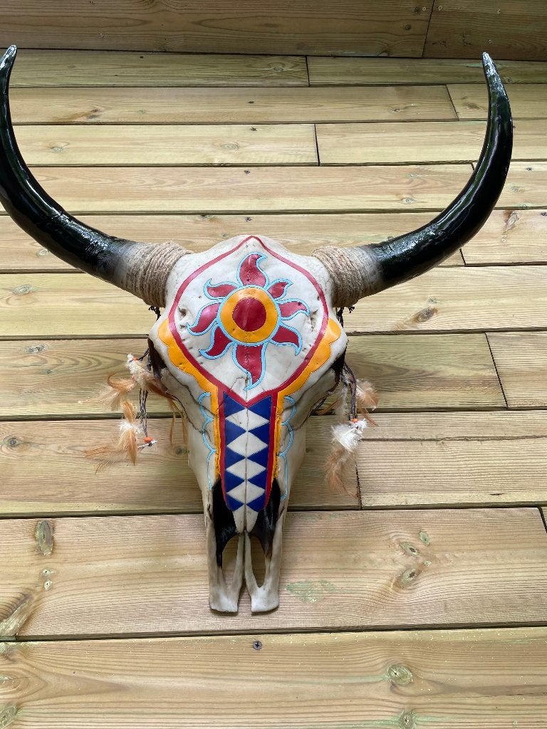 Wand buffelschedel Indiana , woonkamer, cowboy 65cm, Tuin en Terras, Tuinbeelden, Ophalen, Nieuw, Kunststof, Dierenbeeld