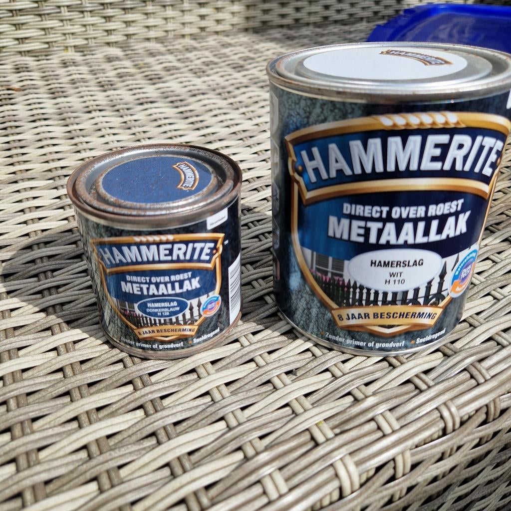 Hammerite Metaallak Hamerslag Wit (1L) & Donkerblauw (250ml), Ophalen, Wit, Nieuw, Lak