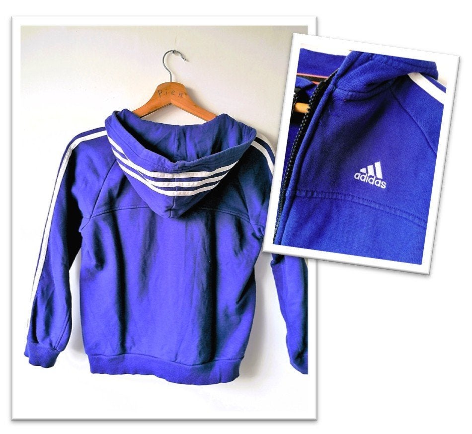 Adidas sportief blauw vest hoodie 3-stripe, maat 152, Kinderen en Baby's, Kinderkleding | Maat 152, Gebruikt, Jongen of Meisje