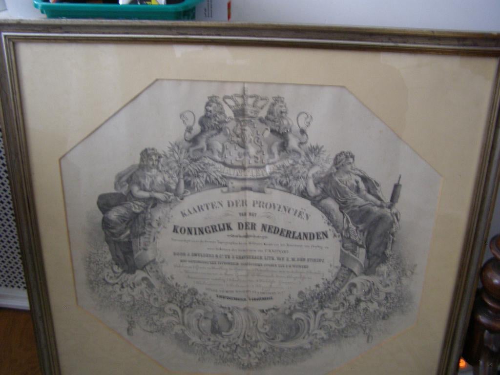 Grote ingelijst gravure 1851 Kaarten der Provincien Kon. Ned, Antiek en Kunst, Ophalen