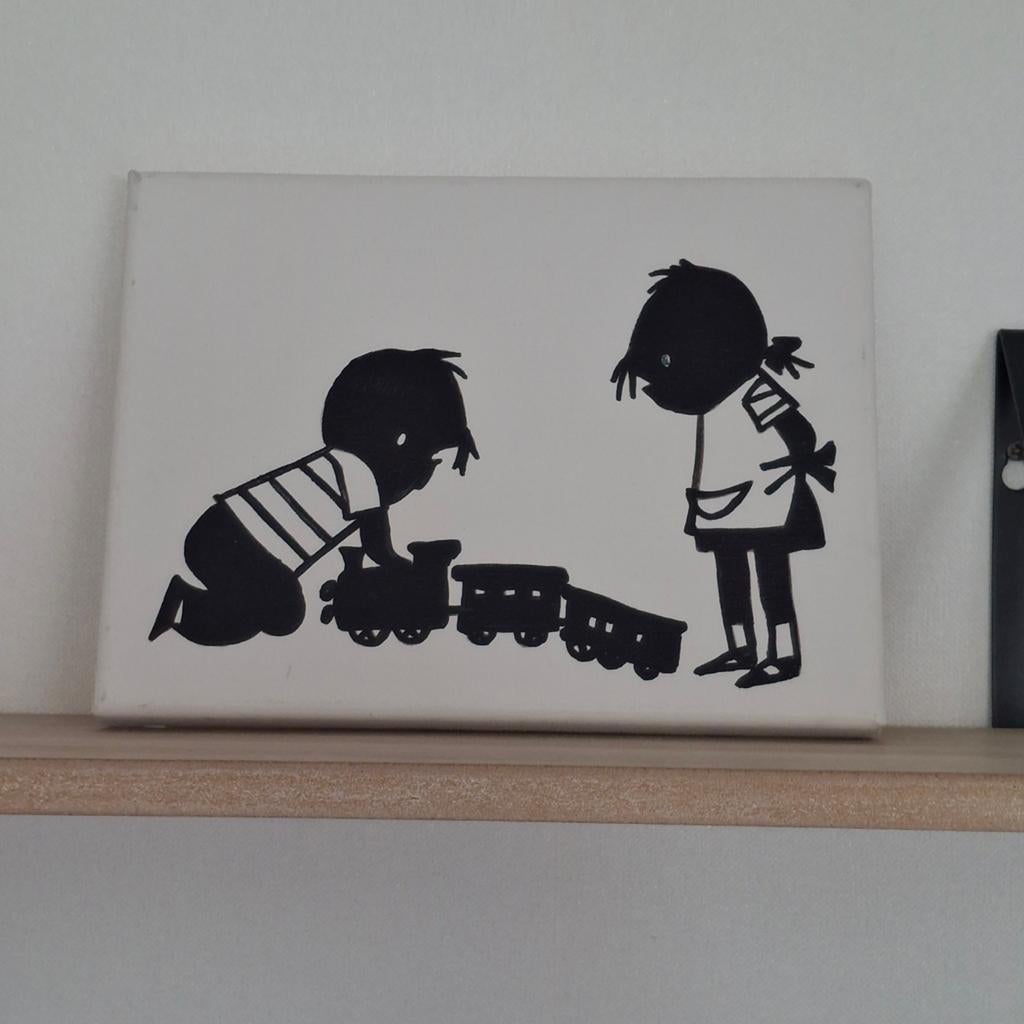Canvas schilderijtje Jip en Janneke 23x17 cm, Huis en Inrichting, Woonaccessoires | Schilderijen, Tekeningen en Foto's, Minder dan 50 cm