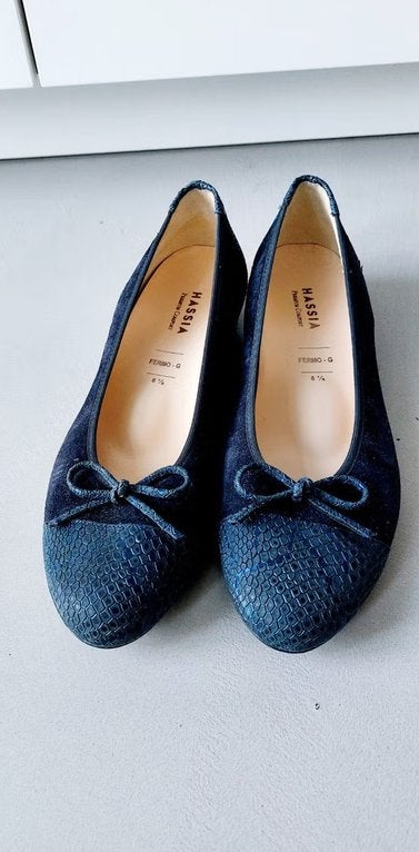 Hassia Fermo G Ballerina's - Donkerblauw Suede/Slangenprint, Hassia, Blauw, Zo goed als nieuw, Ballerina's