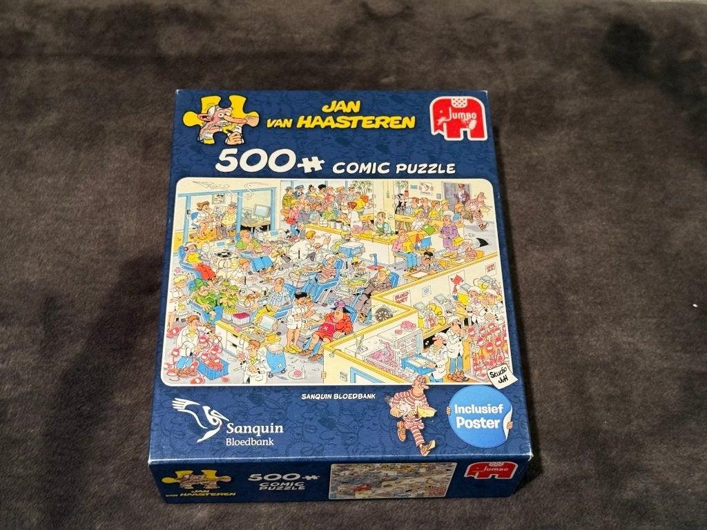 Jan van Haasteren Sanquin Bloedbank - 500 stukjes, Ophalen of Verzenden, 500 t/m 1500 stukjes, Gebruikt, Legpuzzel