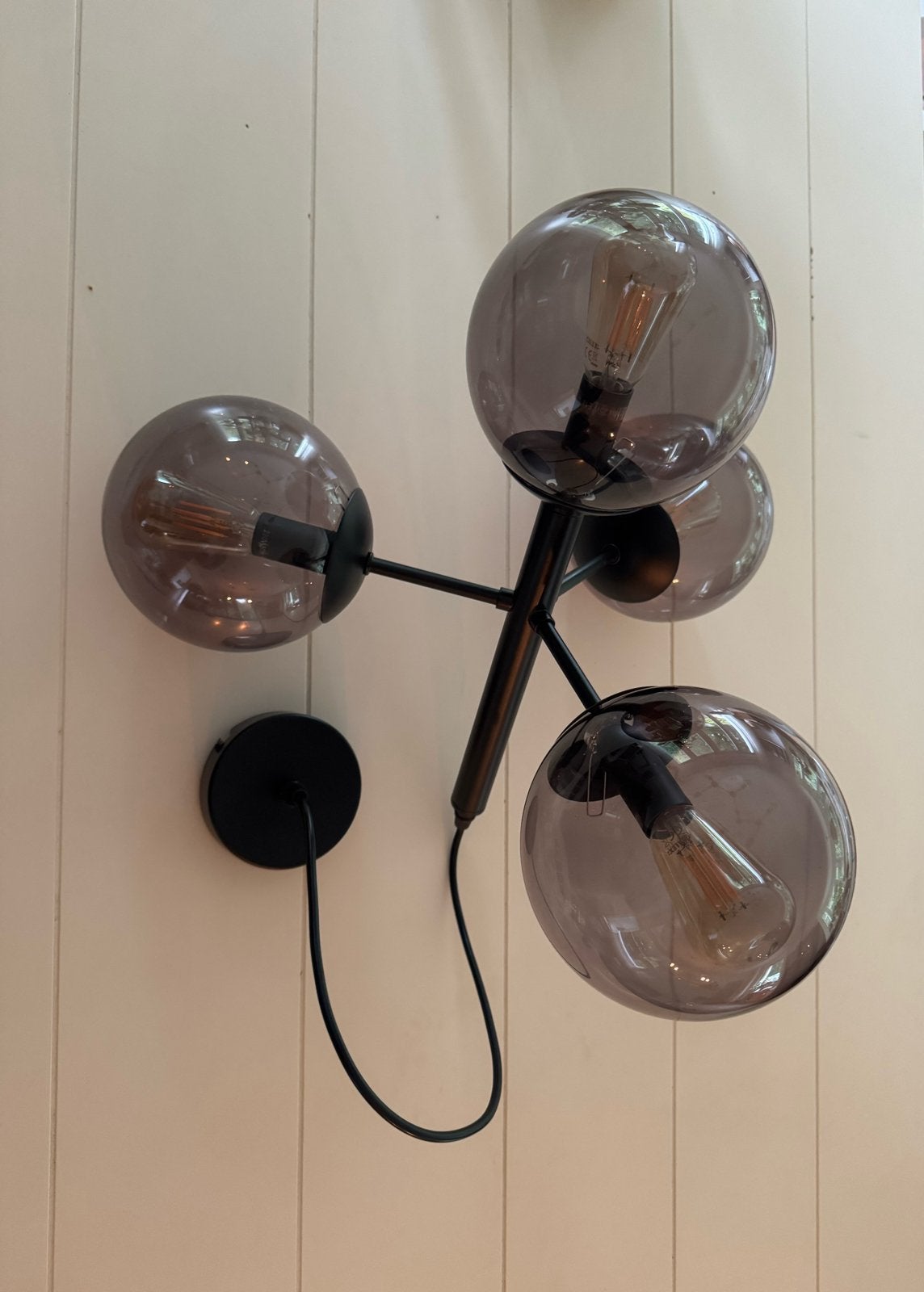 Hanglamp met 4 glazen bollen, Huis en Inrichting, Ophalen, Zo goed als nieuw, Glas