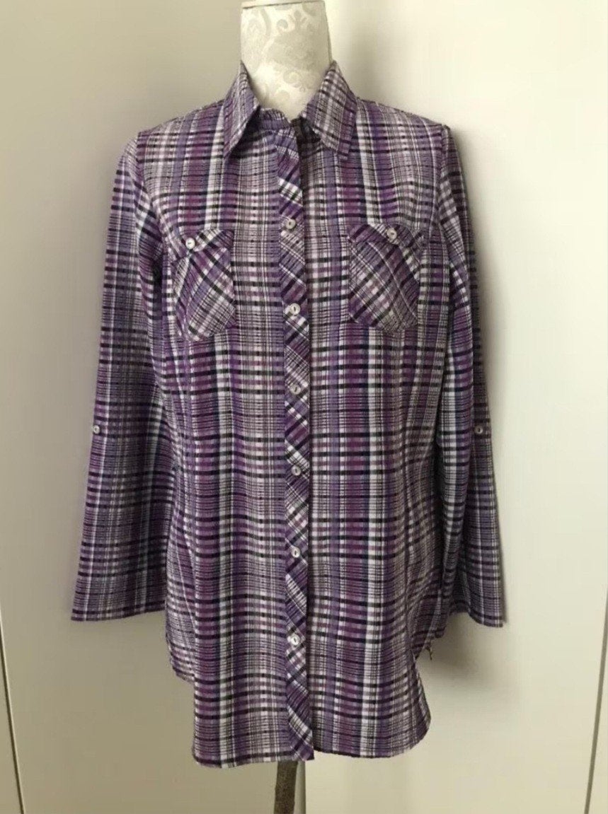 Paarse Geruite Lange Blouse, Ophalen of Verzenden, Zo goed als nieuw, Maat 38/40 (M), Paars