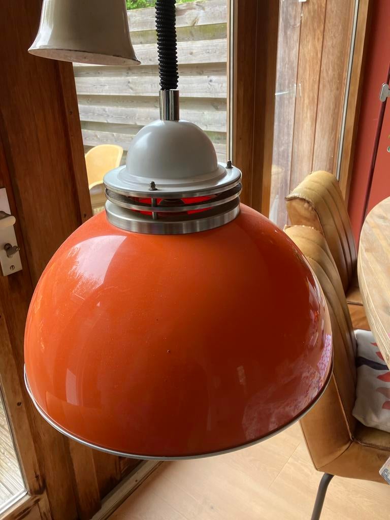 Vintage Brevettato Hanglamp - Oranje Mid-Century Design, Ophalen of Verzenden, Gebruikt, Metaal, 50 tot 75 cm