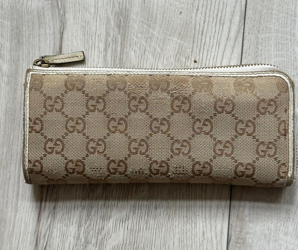 Canvas leren gucci portemonnee, Overige merken, Gebruikt, Beige, Ophalen of Verzenden