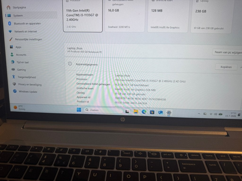 Hp probook 450 G8 16 gb, Computers en Software, Windows Laptops, 2 tot 3 Ghz, Ophalen of Verzenden, HP, SSD
