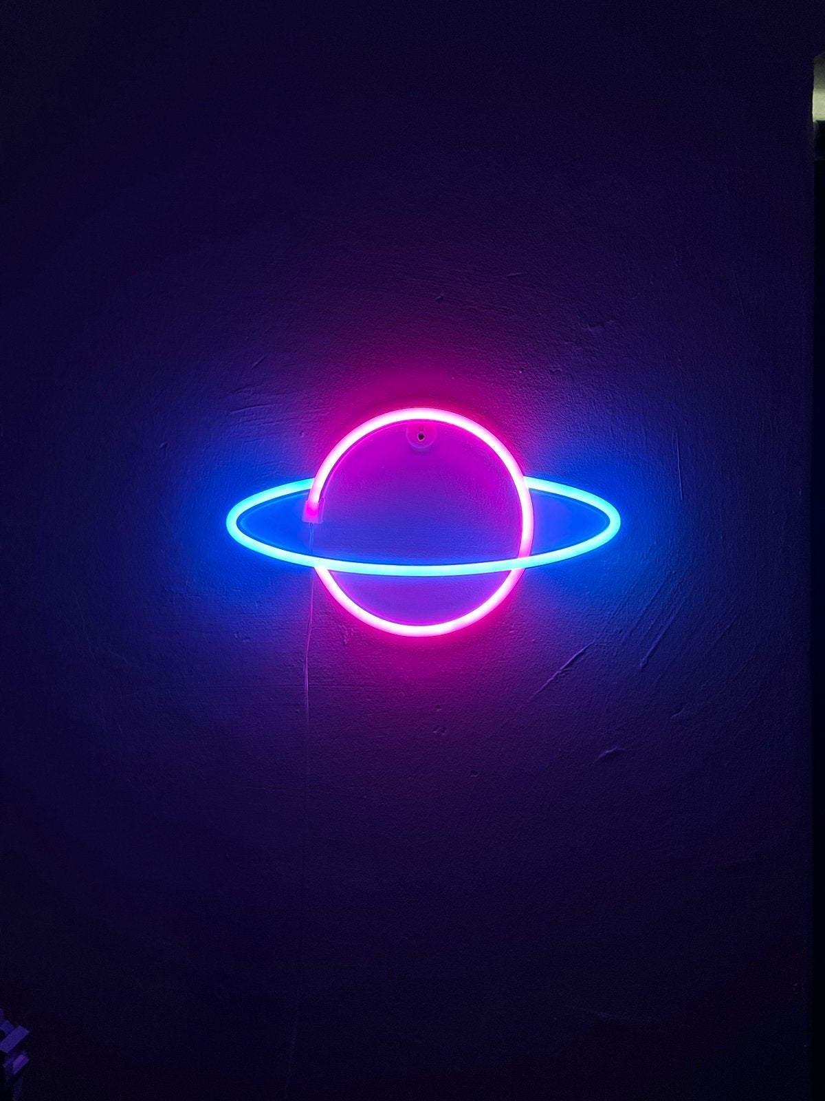 Neon Saturnus LED-licht - Roze en Blauw, Overige merken, Kunststof, Meerkleurig, Overige fittingen