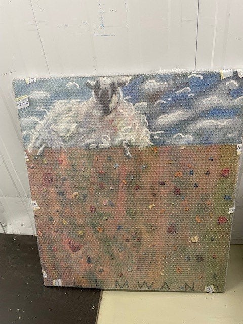Schilderij Schaap op klimmuur, kunstenaar Christiaan van Tol, Ophalen, Acrylverf, Overig onderwerp, Handgeschilderd