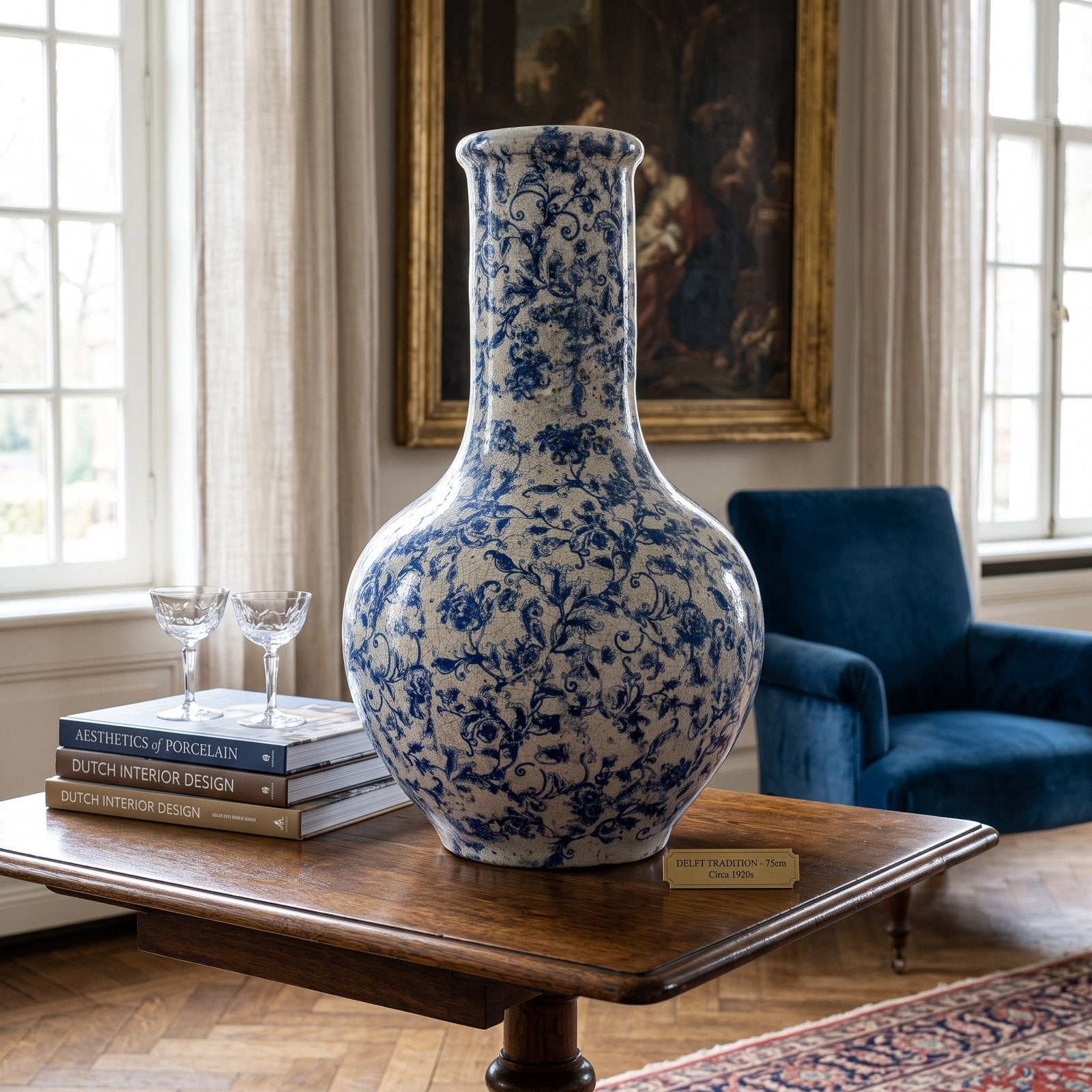 Zeer groot en zware blauw witte vaas met craquelee chinees ?, Div, Ophalen of Verzenden, Zo goed als nieuw, Div