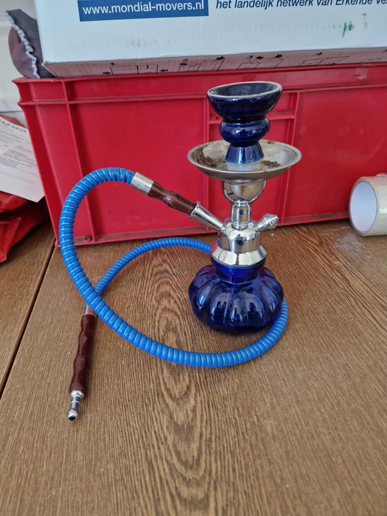 Blauwe waterpijp / shisha met slang, Ophalen of Verzenden, Gebruikt, (Water)pijp